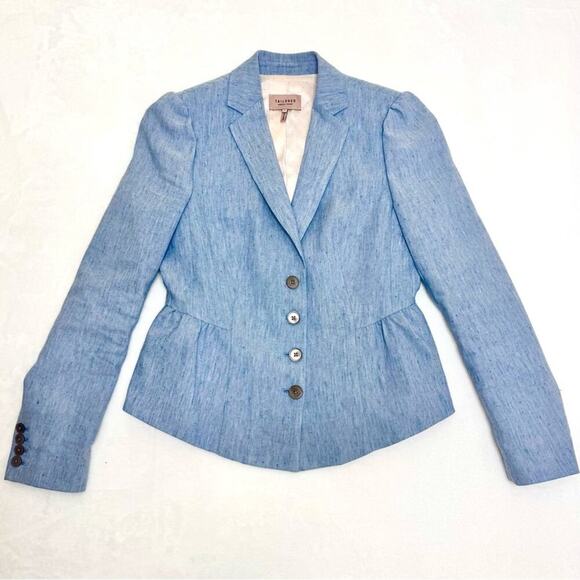 4 Rebecca Taylor TAILORED Peplum Linen Blend Blazer Jacket Light Blue - Picture 2 of 14